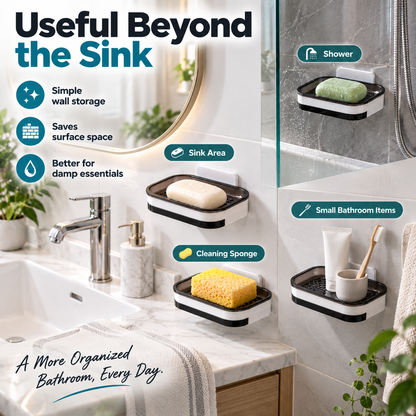 🧼 Wall-Mounted Self-Draining Soap Dish – Space-Saving Double-Layer Bathroom Organizer