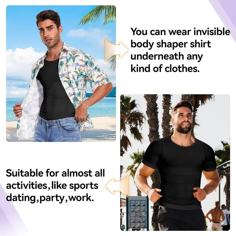🔥 50% OFF 💪 Men's Seamless Compression Shirt – Tummy Control & Body Shaping Tee