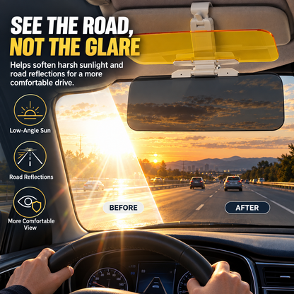 ☀️ 2-in-1 Day & Night Anti-Glare Car Visor Extender – Adjustable Dual-Lens Driving Shield