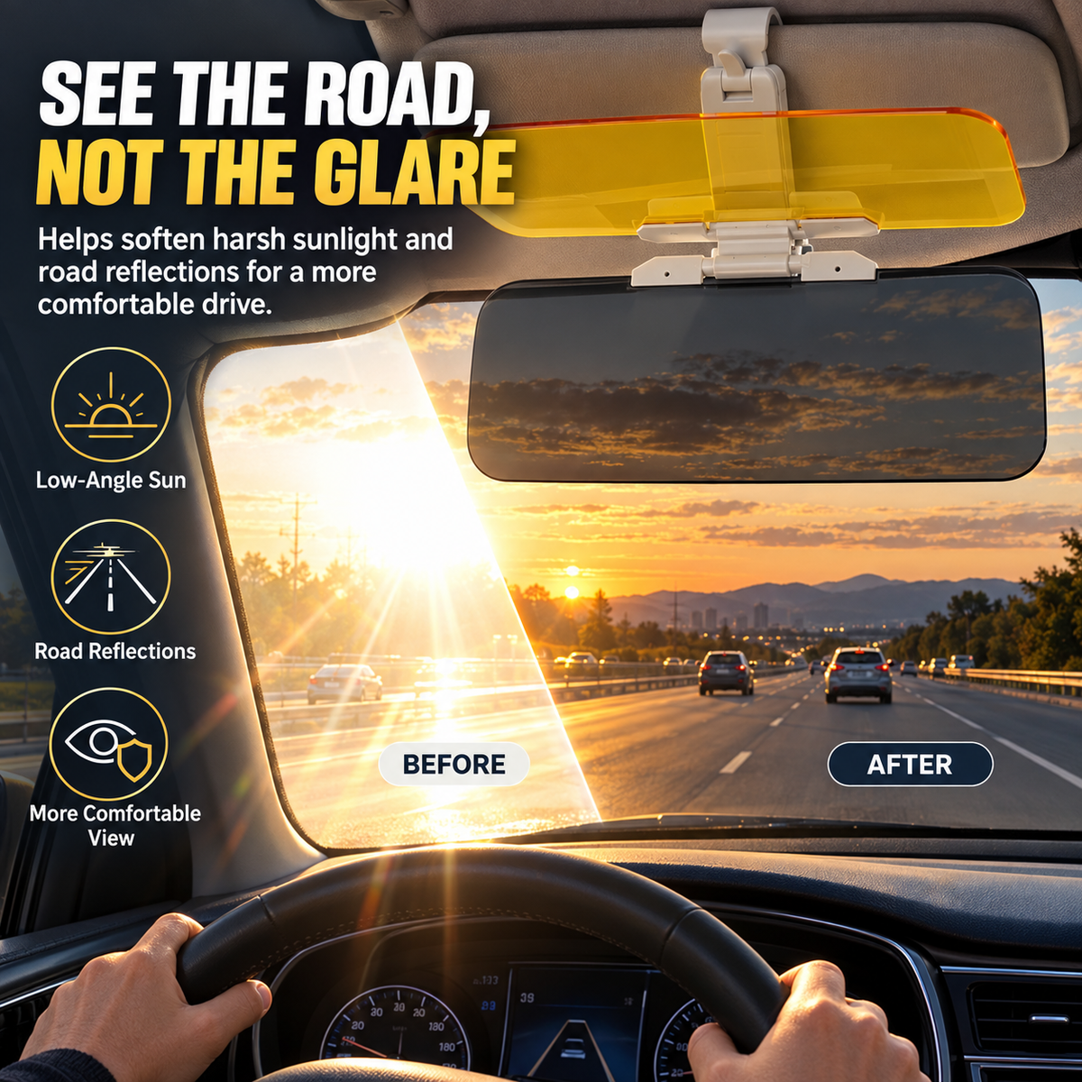 ☀️ 2-in-1 Day & Night Anti-Glare Car Visor Extender – Adjustable Dual-Lens Driving Shield