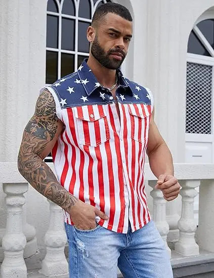 🦅4th of July Men’s and Women's American Flag Denim Vest
