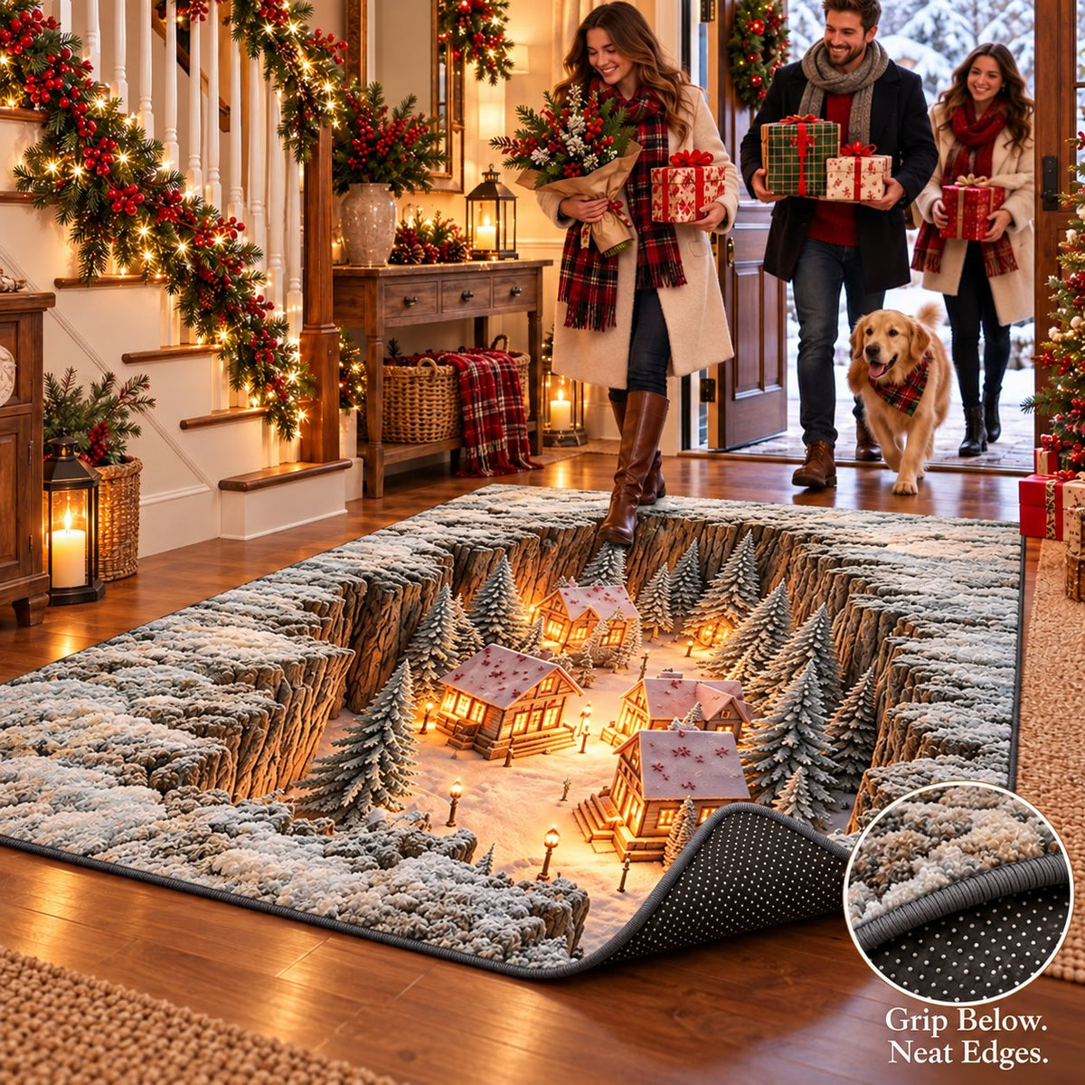🎄 3D Optical Illusion Christmas Rug – Bring a Hidden Winter Village to Your Floor ✨