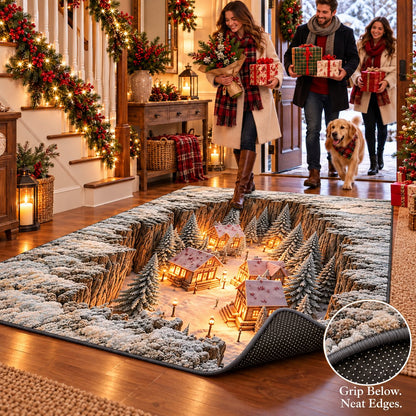 🎄 3D Optical Illusion Christmas Rug – Bring a Hidden Winter Village to Your Floor ✨