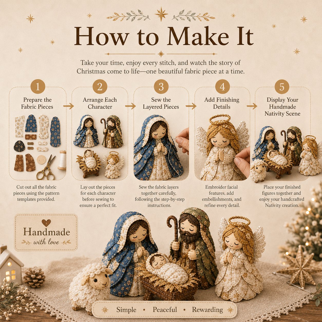 🔥LAST DAY 50% OFF -✨ DIY Patchwork Nativity Scene Sewing Kit (Beginner-Friendly)