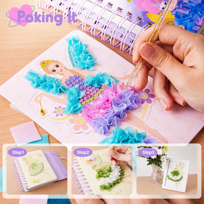 🎨Poke-in 4-in-1 Diamond Painting Kits & Art Magic Princess Craft Kit Stuffers Watercolor DIY Gifts for Girls Handicraft Activities Back to School Embroidery Design Set🎁