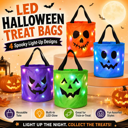 🎃 Halloween Candy Bucket with LED Lights Non Woven Gift Bags Trick or Treat Bags Pumpkin Candy Bags Reusable Tote Bags 👻