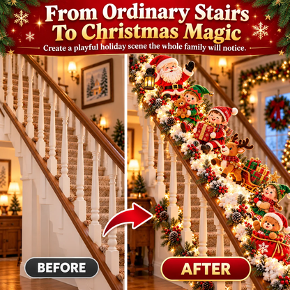 🎅 Santa’s Staircase Workshop – Lighted 6-Piece Christmas Stair Railing Decor 🎄