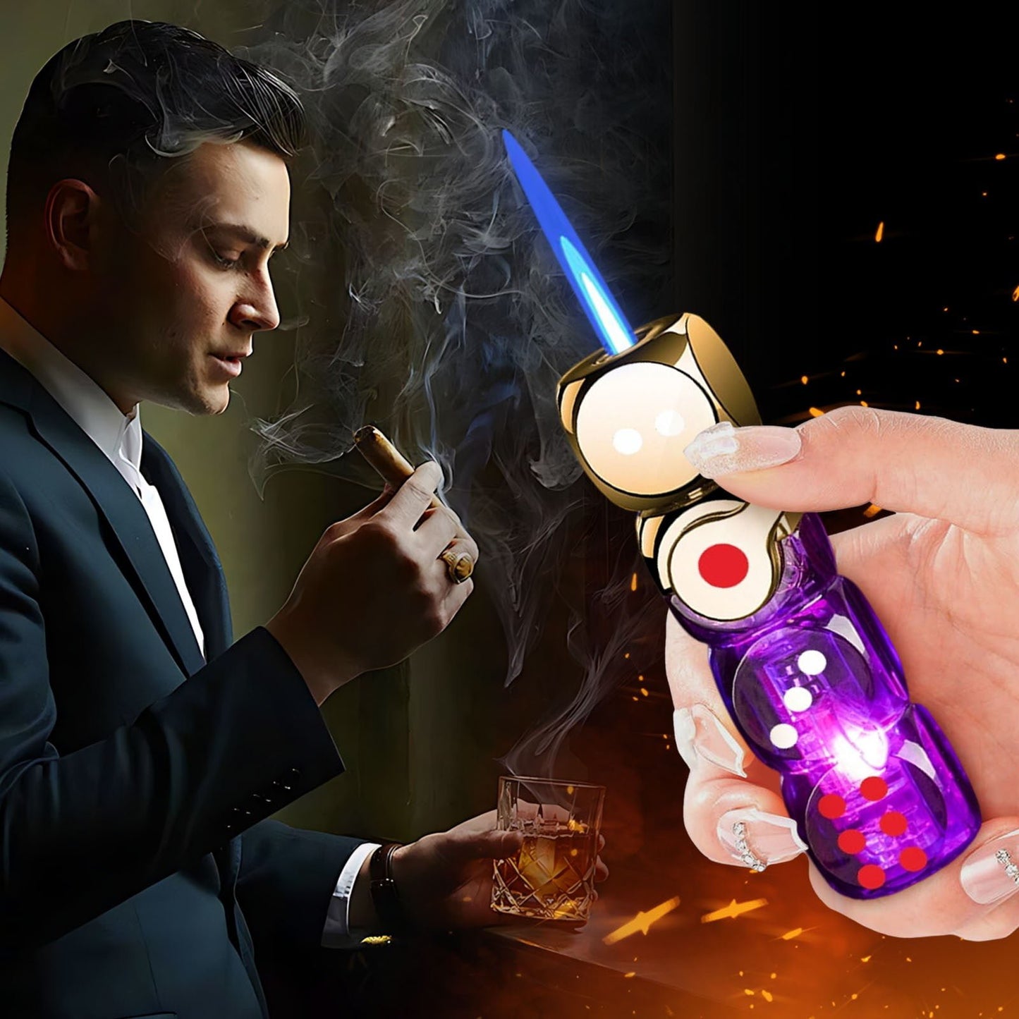 🔥 46% OFF-🎲 360° Spinning Dice Lighter 🔥 Windproof Jet Blue Flame, LED, Refillable EDC Gadget(Free of butane gas)