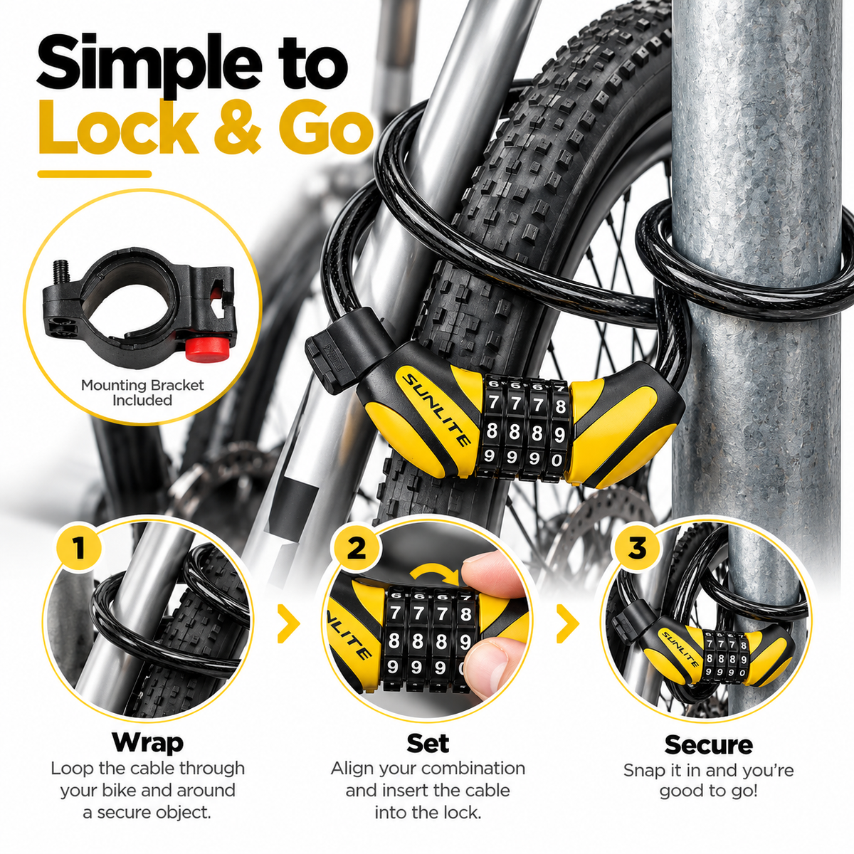 🔒Bike Lock Cable,🚲 4 Feet Bike Cable Lock Basic Self Coiling Kids Bike Lock