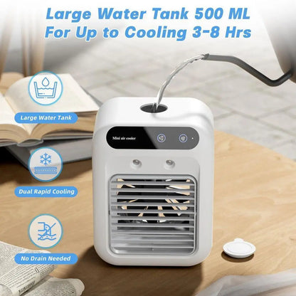 【FathersDayGift】 2026 NEW Portable Air Cooler,3-in-1 Cooling Fan with 2 Mist Speeds – Personal Evaporative Cooler for Bedroom, Office & Camping, 1800mAh Battery & 500ml Tank Portable Air Conditioner,summerwins