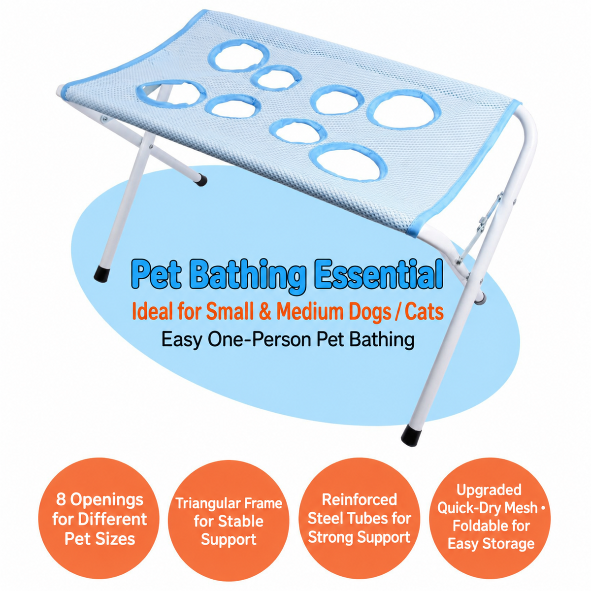 🐾 Foldable Pet Grooming & Bath Stand – Hands-Free Washing, Trimming & Drying Table for Cats & Small Dogs