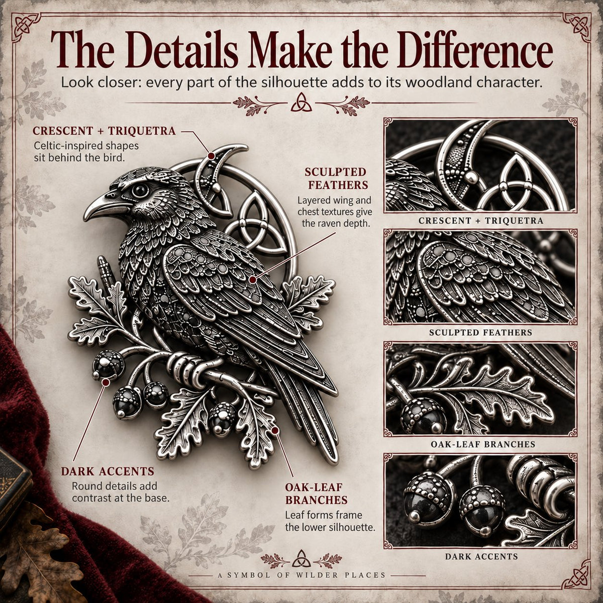 🐦‍⬛ Gothic Celtic Raven Brooch – Dark Academia Statement Pin