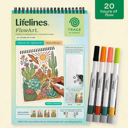 🌿Trace-By-Groove Jungle Oasis – Guided Flow Art Coloring Pad with Double-Sided Markers🎨