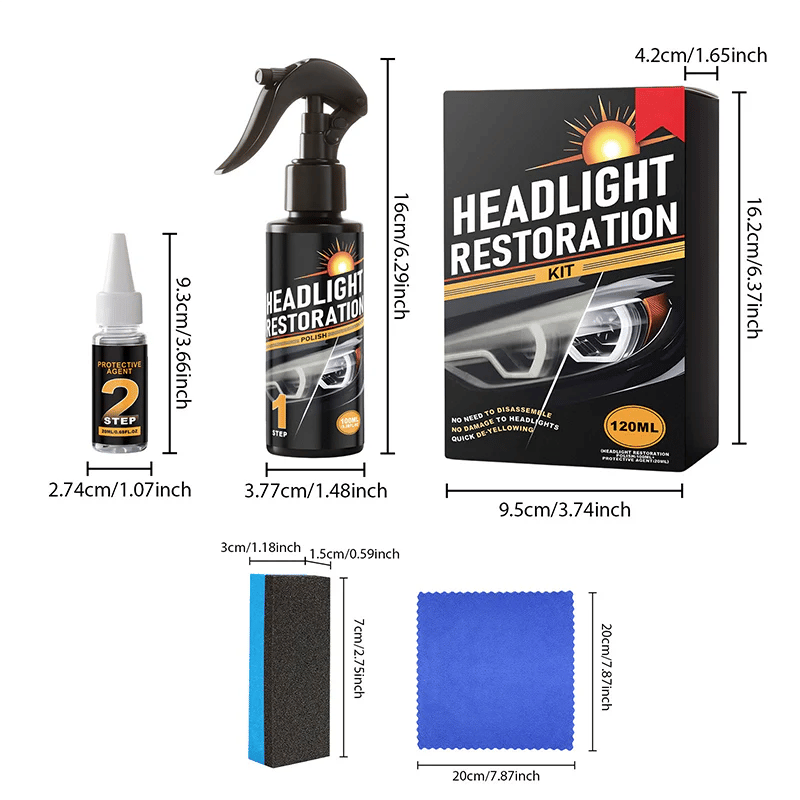 Headlight Restorer Kit – 2-Step Cleaner & UV Shield | Removes Yellow Haze, Restores Clarity