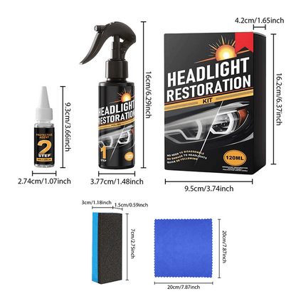Headlight Restorer Kit – 2-Step Cleaner & UV Shield | Removes Yellow Haze, Restores Clarity