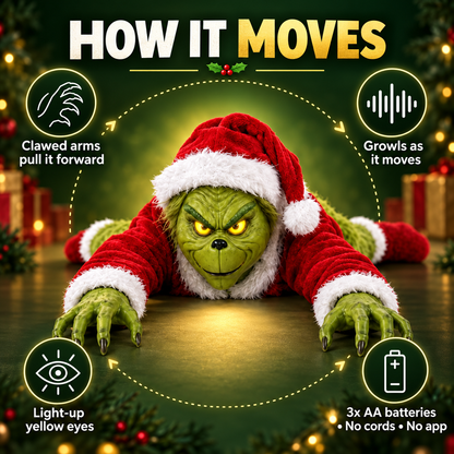 🎄 Crawling Christmas Monster – Animated Growling Holiday Prank Toy with Glowing Eyes