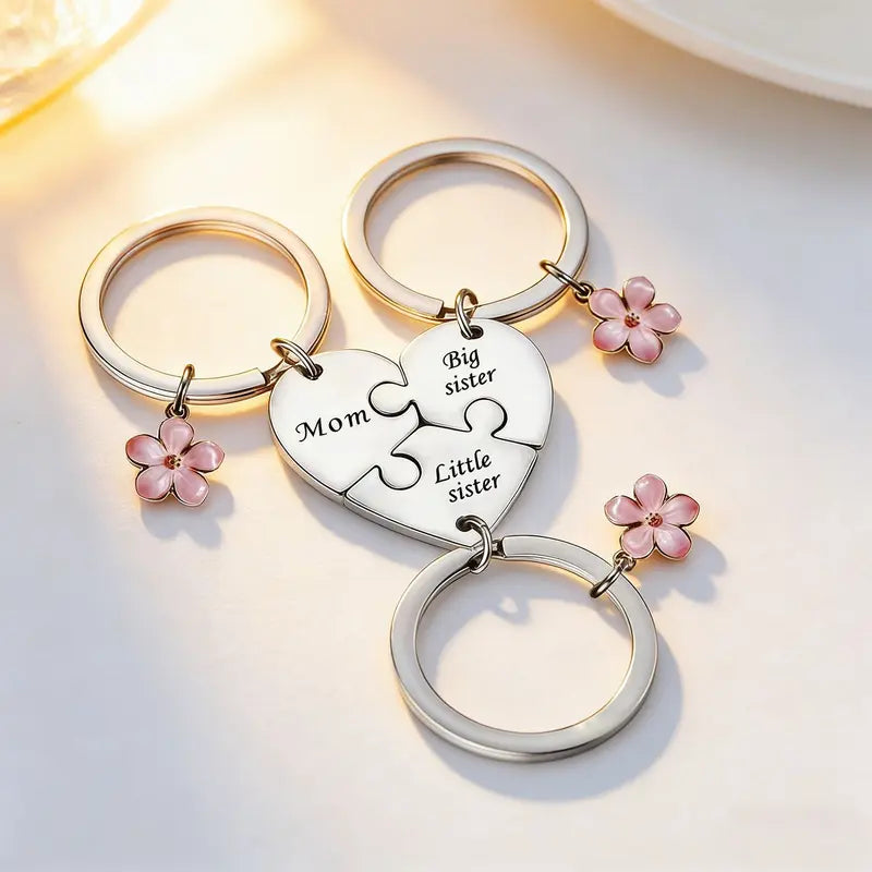 Stainless Steel Flower Keychain 3-Piece Set