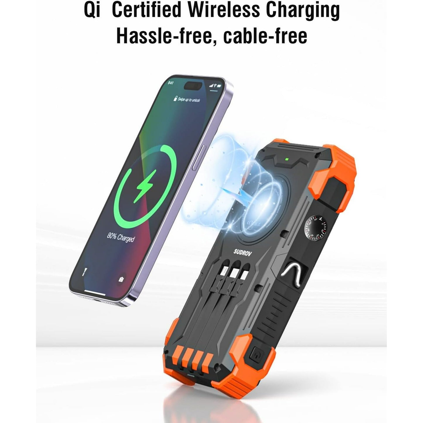 2026 Must-Have: Massive Capacity Power Bank for Emergency & Survival（49800mAh Solar Charger Power Bank with 4 Cables）