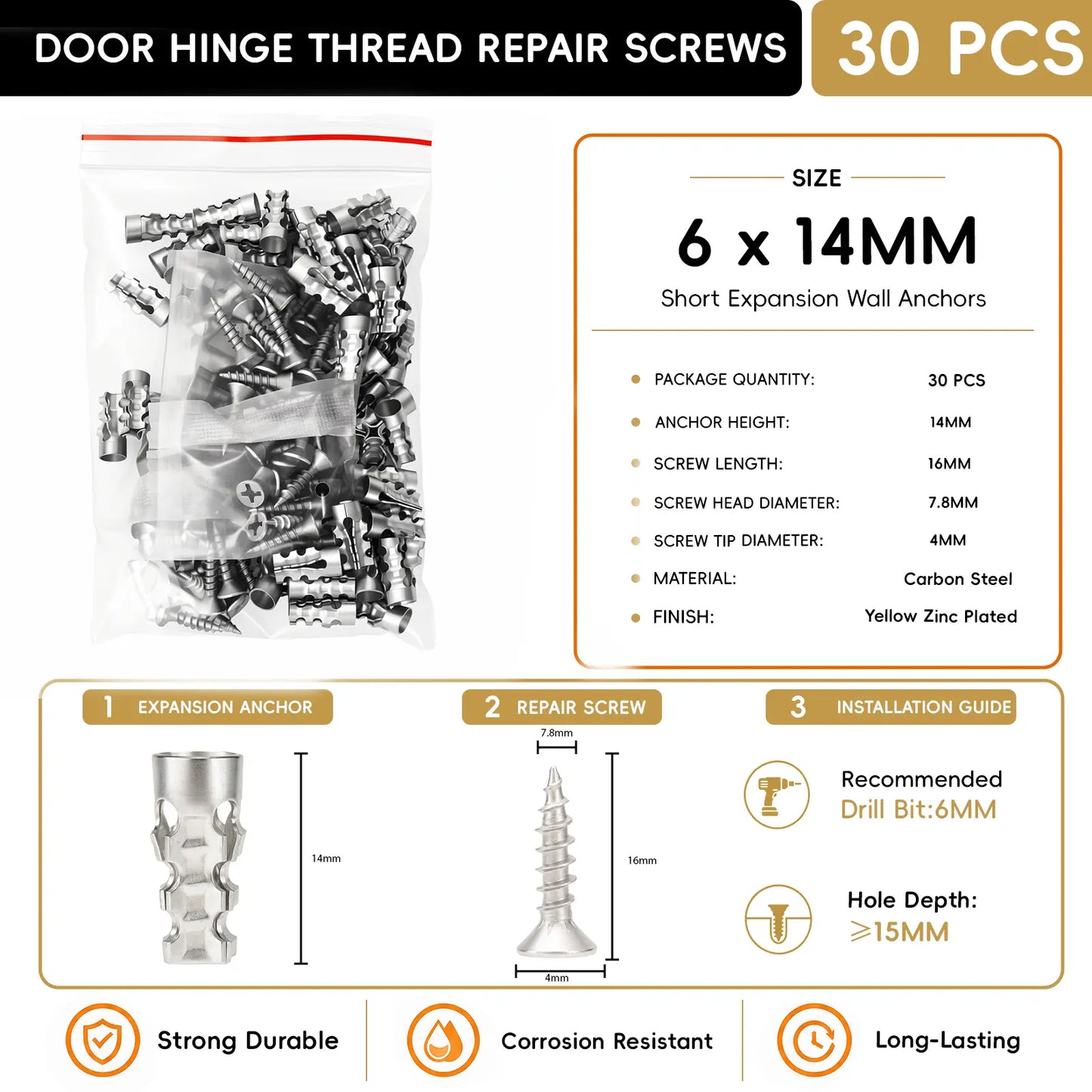 🔥Limited Time 49% OFF | 6x14mm Short Expansion Wall Anchors for Cabinet Hinge Repair