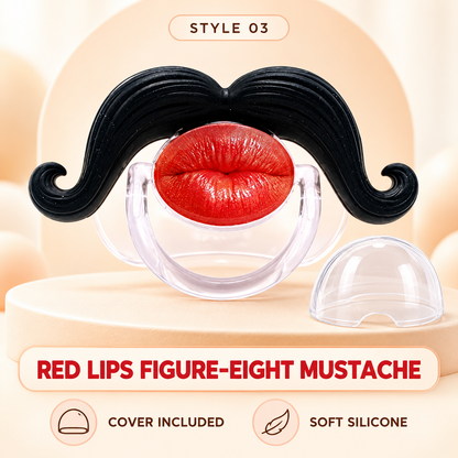 👄 Funny Red Lips Mustache Baby Pacifier – One-Piece Silicone Design with Dust Cover