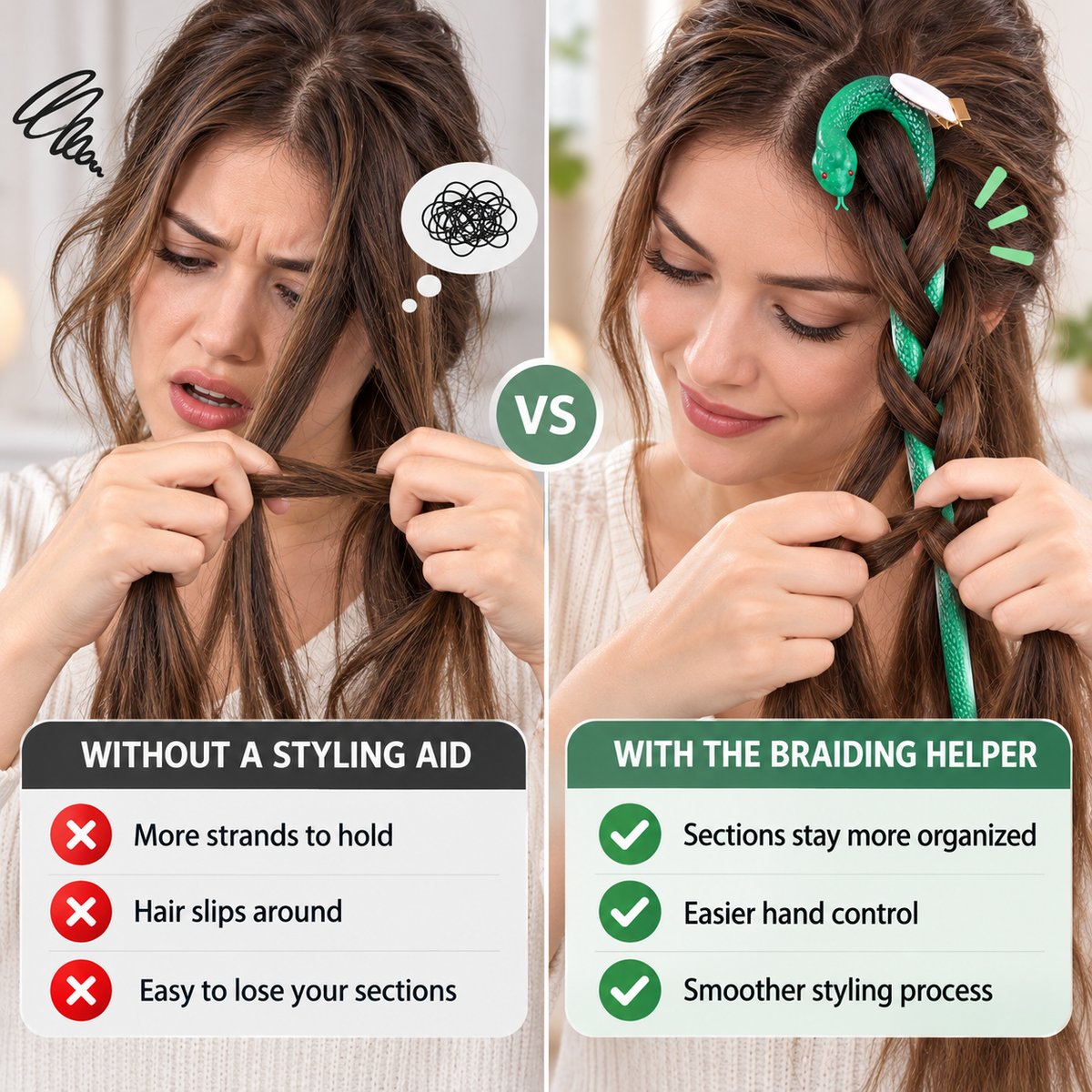 🐍 Flexible Snake Braid Styling Tool – Easy Hair Sectioning & Braiding Helper