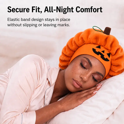 Pumpkin Sleep Cap Halloween Plush Hair Bonnet Elastic Jack O Lantern Sleep Cap Fluffy Head Wrap for Skincare Makeup Night Sleep Holiday Party Wear Band Sleep Cap Silk