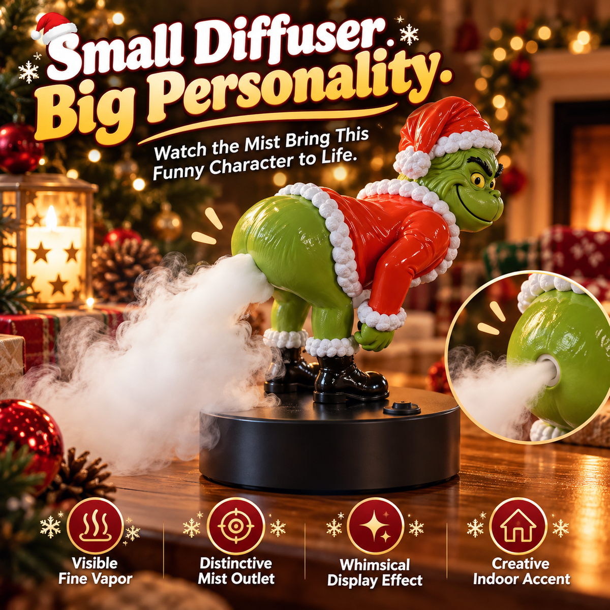😂 Funny Christmas Green Character Mist Diffuser – Hilarious Butt Mist Effect, Festive Holiday Decor & Gag Gift 🎁