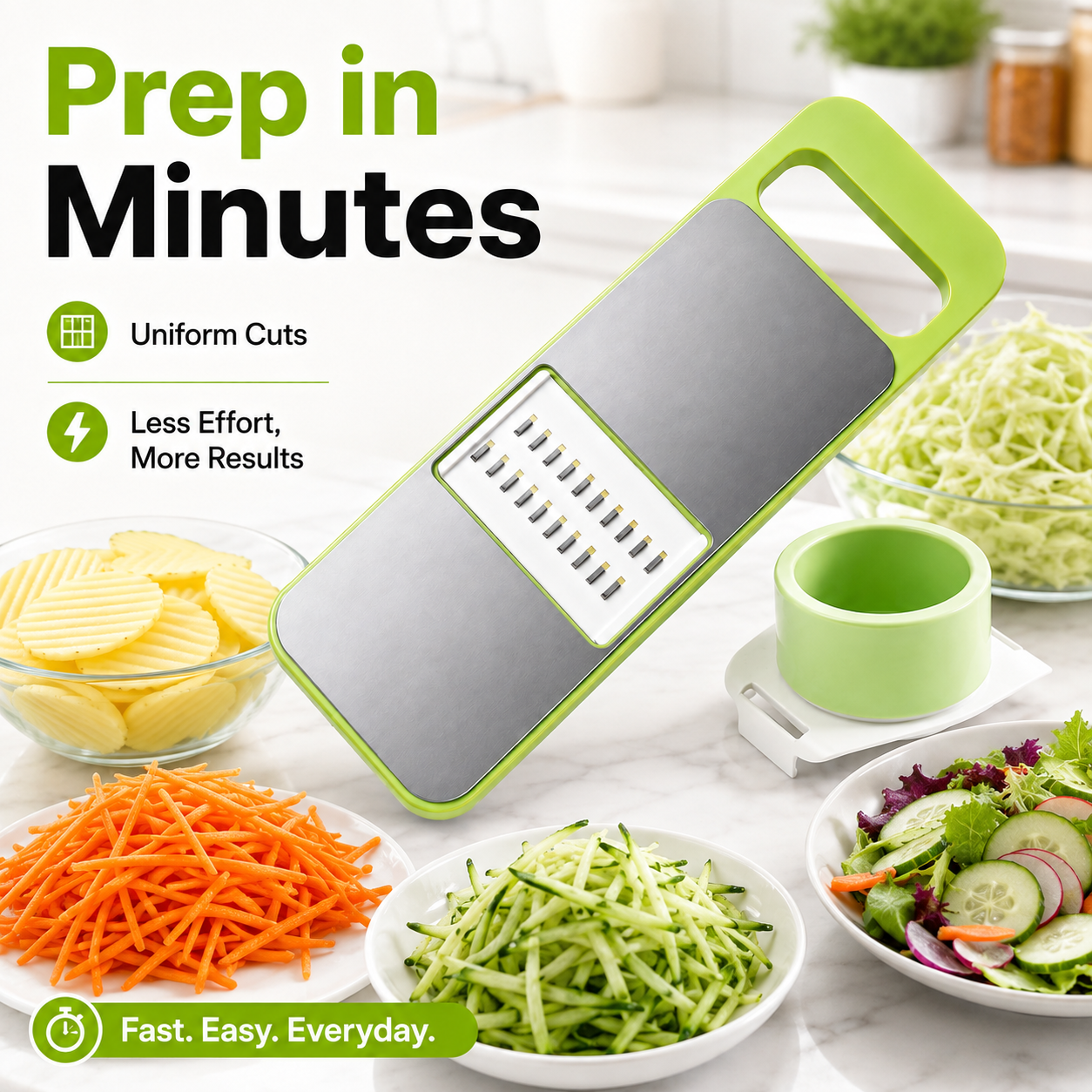 🥕 5-in-1 Multifunction Vegetable Slicer & Grater – Interchangeable Kitchen Food Prep Cutter