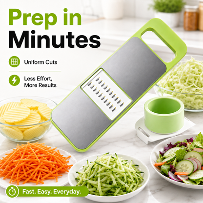 🥕 5-in-1 Multifunction Vegetable Slicer & Grater – Interchangeable Kitchen Food Prep Cutter