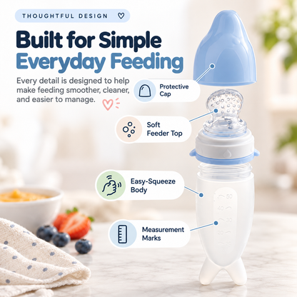 👶💕Soft Squeeze Baby Food Feeder – Refillable Puree Bottle with Protective Cap
