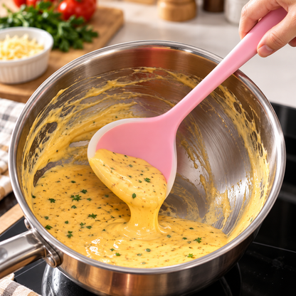 🥄 2-in-1 Silicone Scraper Ladle – Flexible Cooking Spoon for Scooping, Stirring & Scraping Every Last Drop