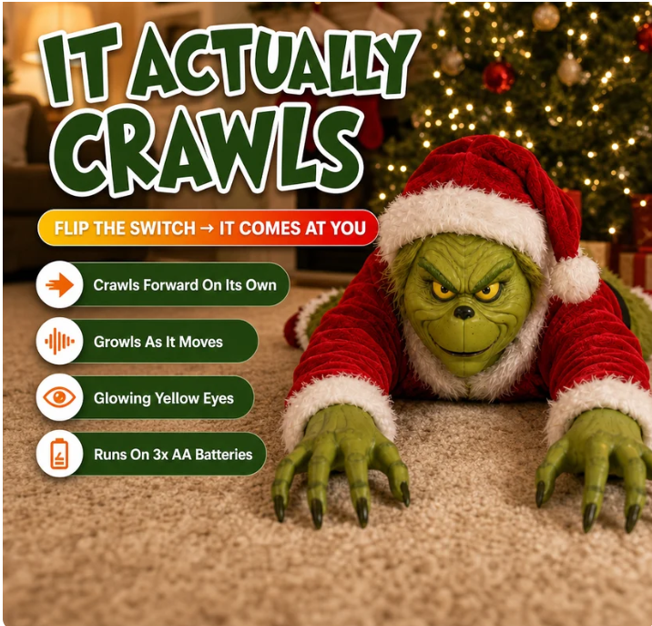 🎄 Crawling Christmas Monster – Animated Growling Holiday Prank Toy with Glowing Eyes
