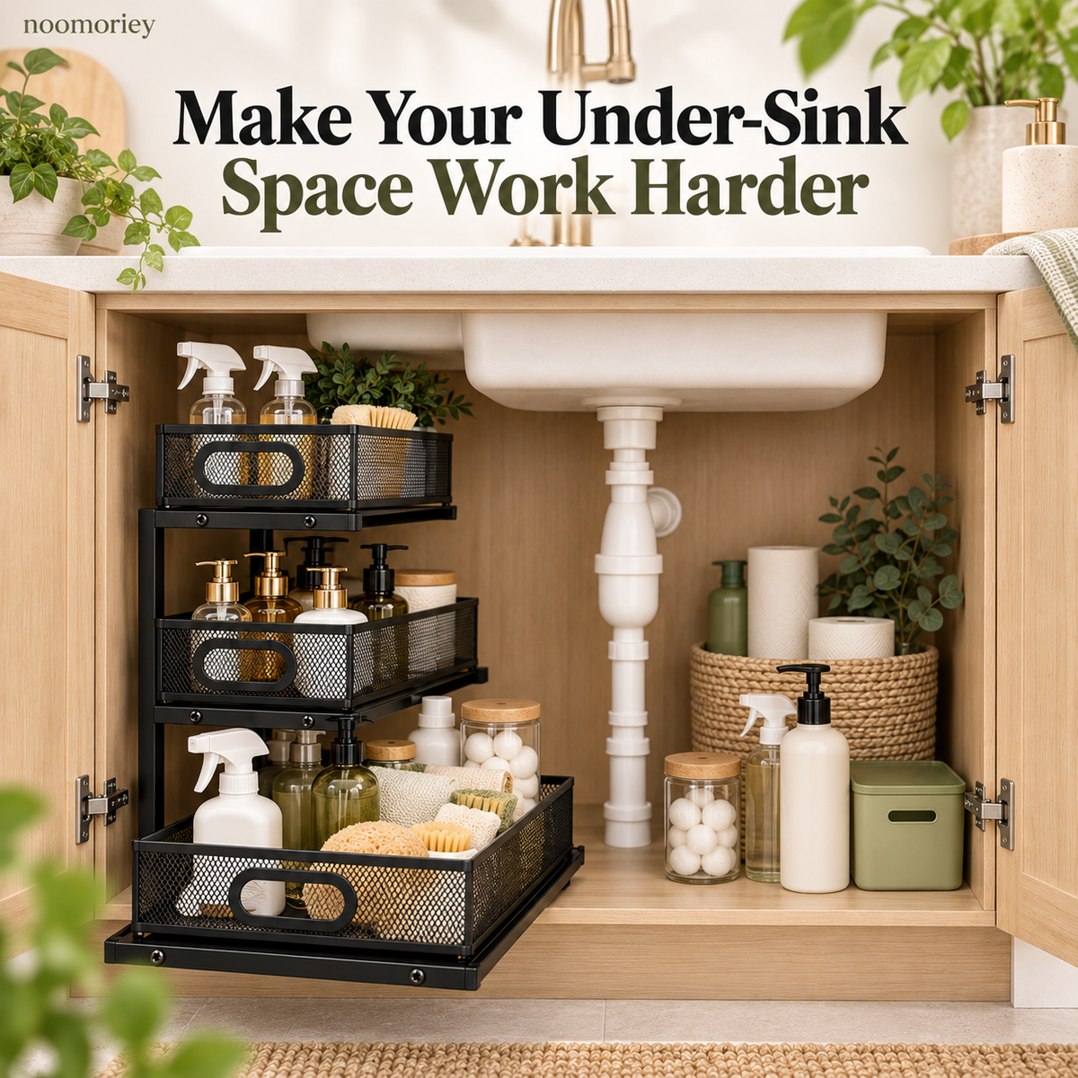 🧺 3-Tier Pull-Out Under-Sink Organizer – Metal Mesh Cabinet Storage