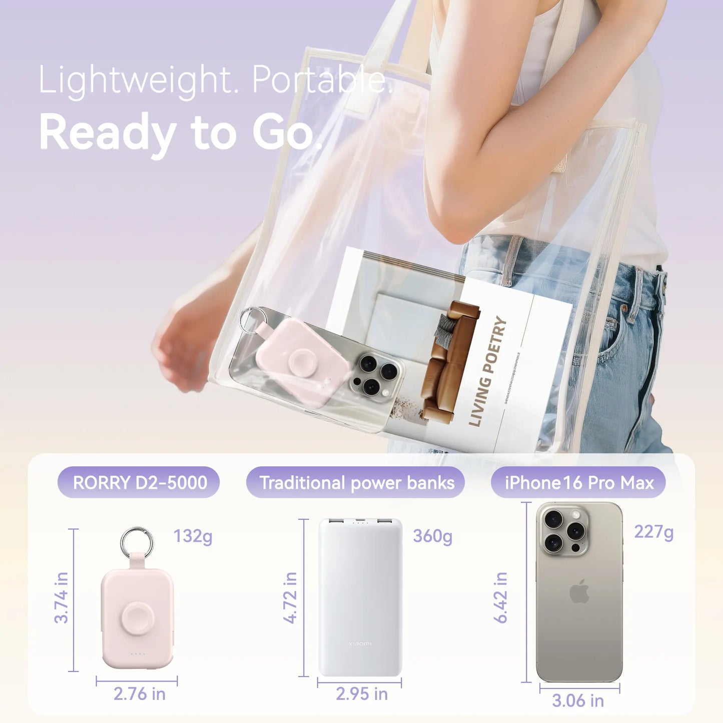 Mini Keychain Power Bank with Built-In Cable, Watch Charger & LED Flashlight