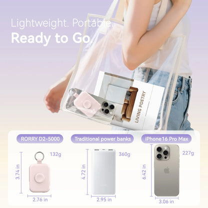 Mini Keychain Power Bank with Built-In Cable, Watch Charger & LED Flashlight
