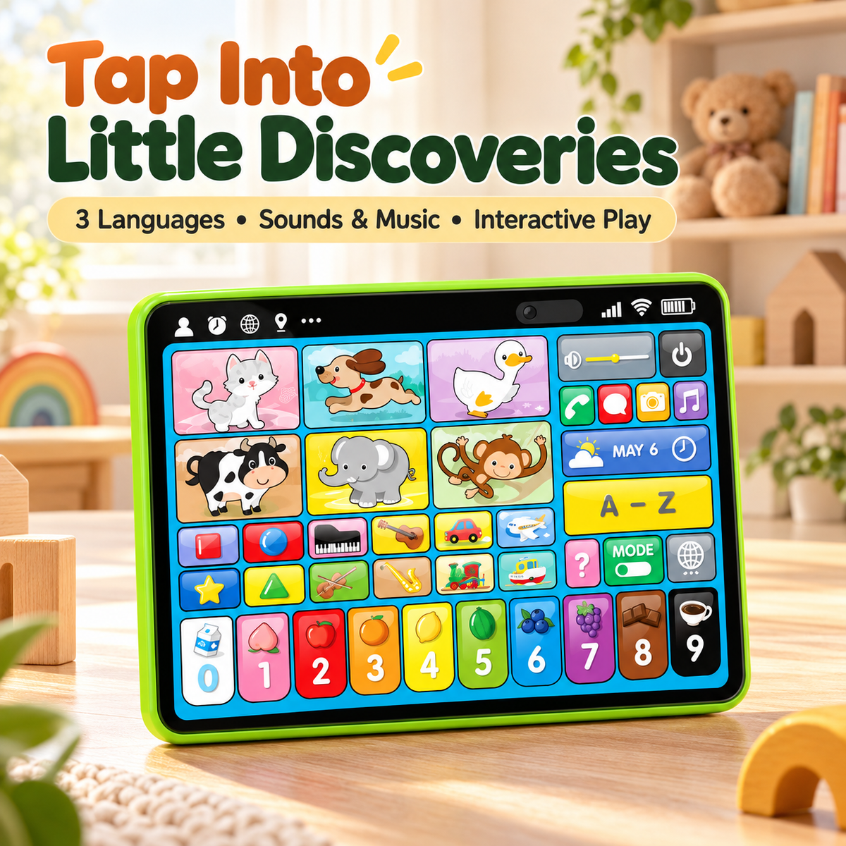 🎁 Trilingual Kids Learning Tablet Toy – English, Spanish & French with Music & Interactive Play– A Colorful Christmas Gift 🎁