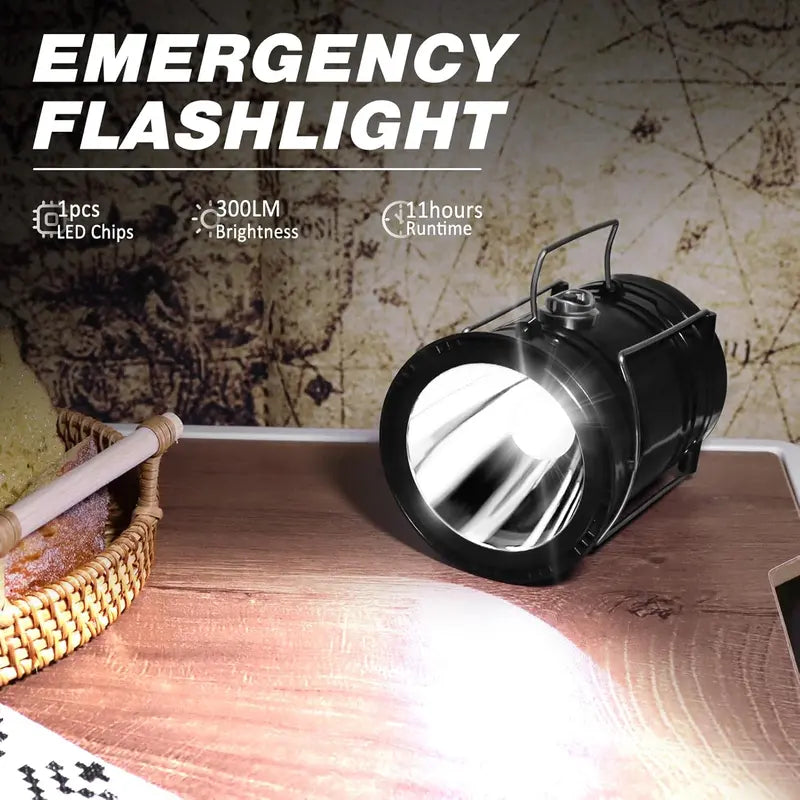 Solar Camping Lantern - Rechargeable LED Lights, Magnetic Base & Foldable Hanging Hook