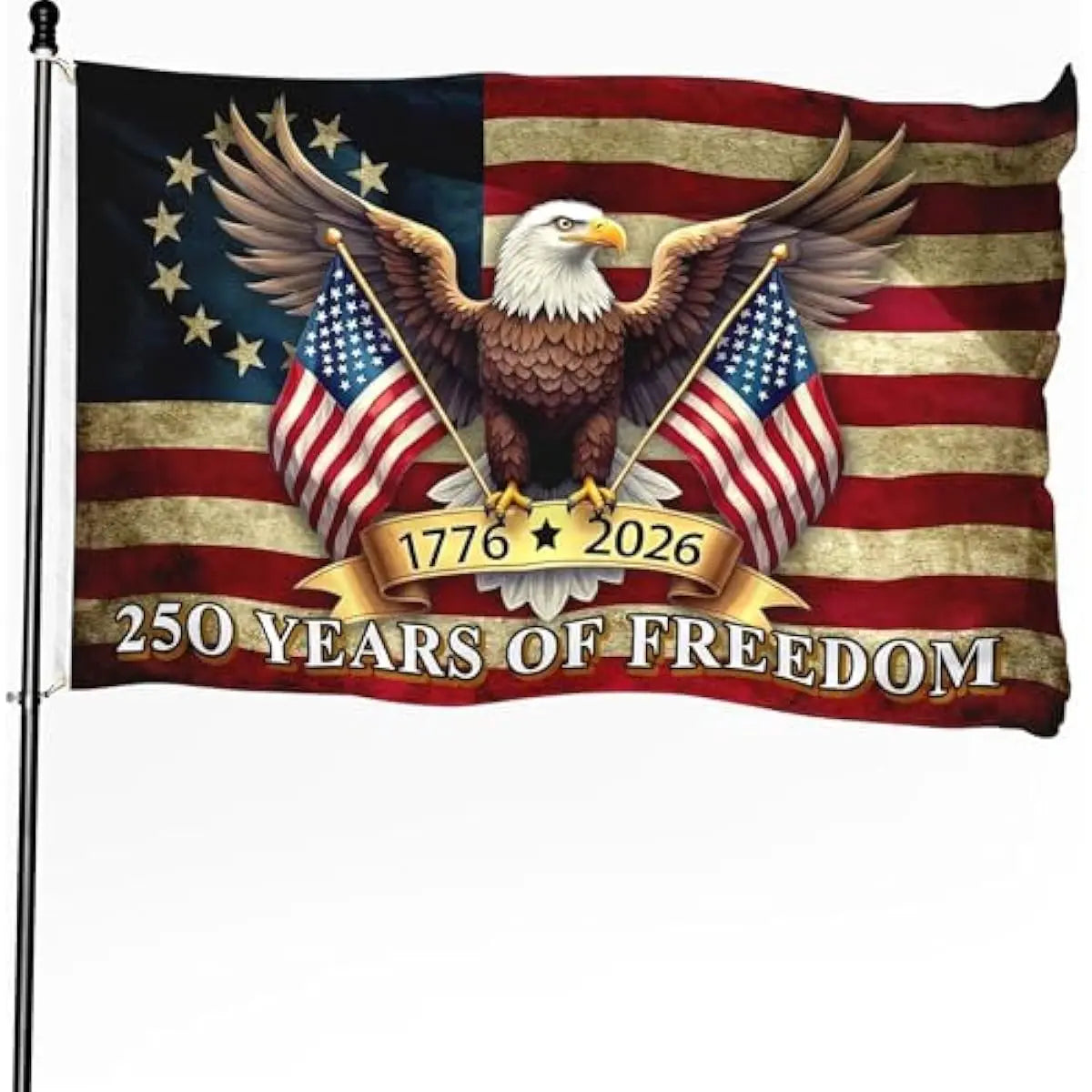Double-sided 250th Anniversary American Flag , 1776-2026 USA 250 Years of Freedom Flag, Made from 100% Polyester with Brass Grommets Fade Resistant, Indoor Outdoor Patriotic Eagle 4th of July Decoration