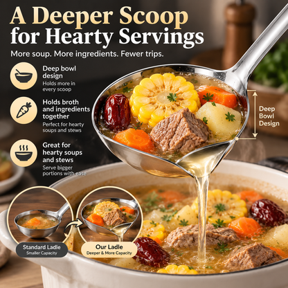 🥣 304 Stainless Steel Deep Soup Ladle – Easy-Pour Serving Spoon for Soups, Stews & Hot Pot