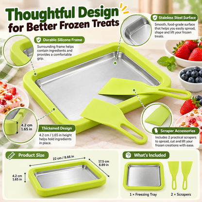 🍓 DIY Ice Cream & Frozen Yogurt Maker – Pre-Freeze Stainless Steel Tray with Scrapers