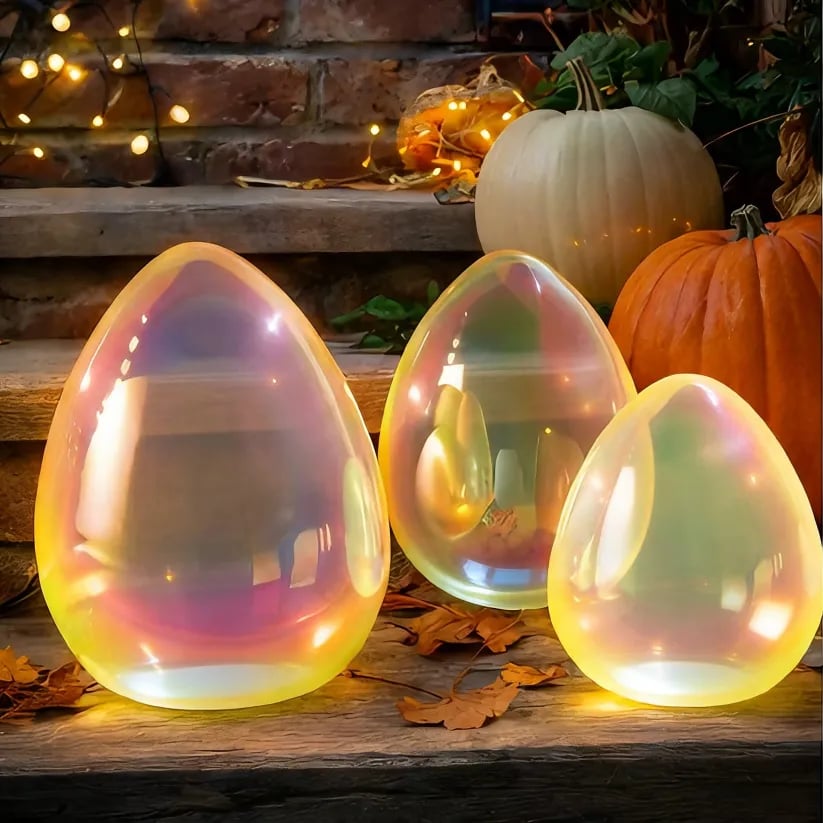 🌌🌟Easter Decor - Glowing Pearlescent Glass Egg Trio