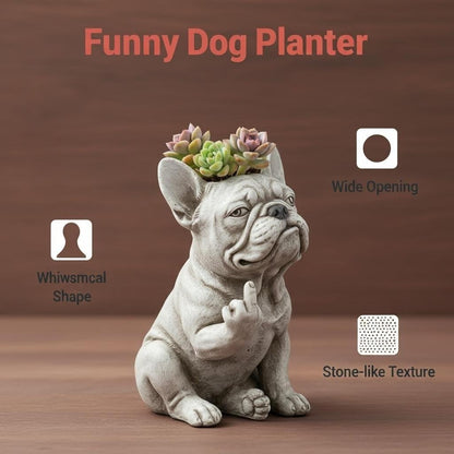 Funny French Bulldog Planter – Sassy Dog Statue Flower Pot For Home & Desk Decor