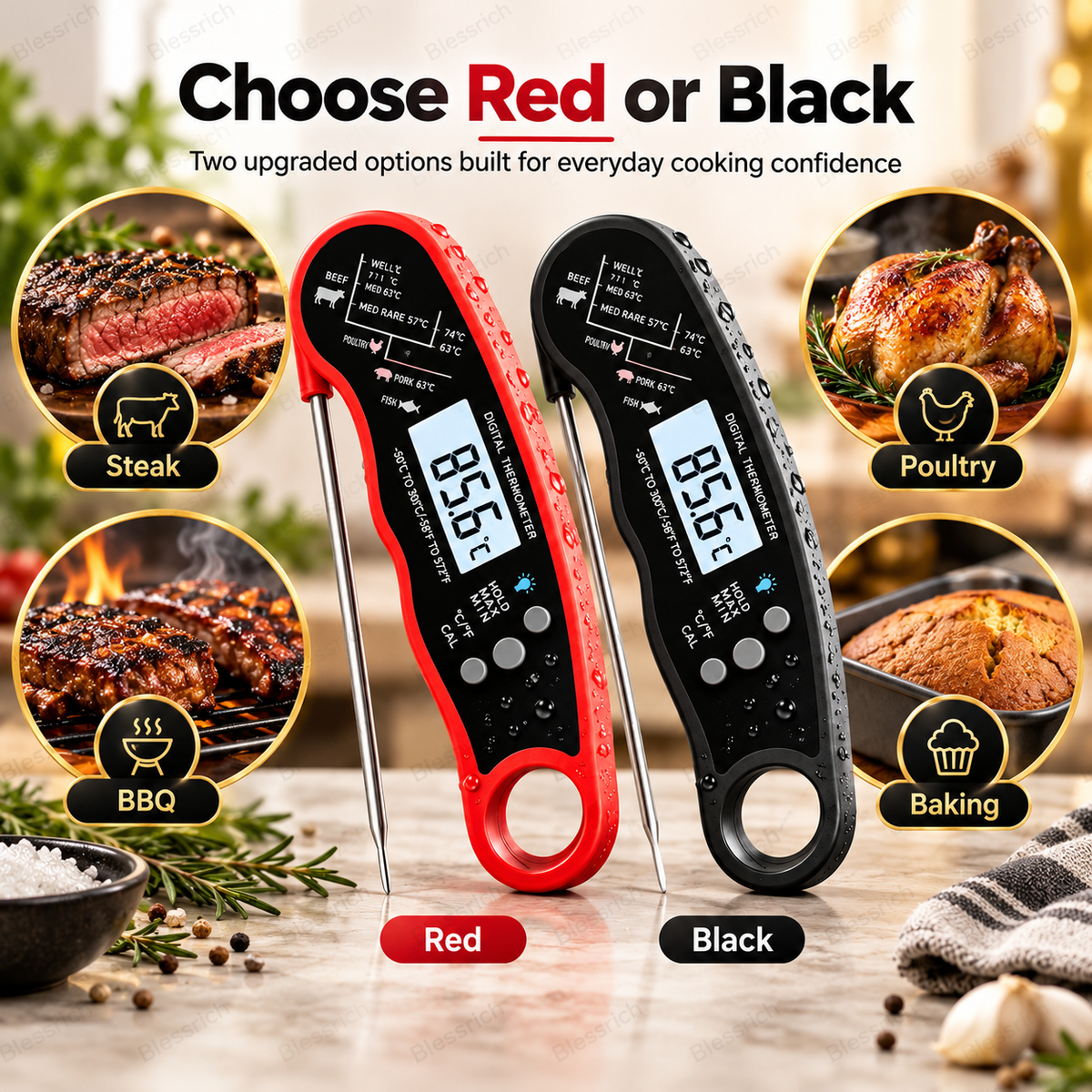 🌡️ Foldable Digital Food Thermometer - Fast Reading Instant Meat Thermometer ⚡
