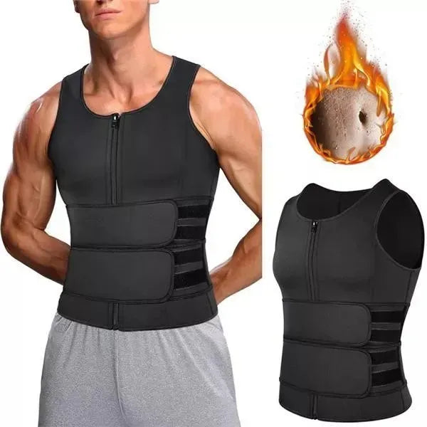 Men's black sauna vest with adjustable double waist belts