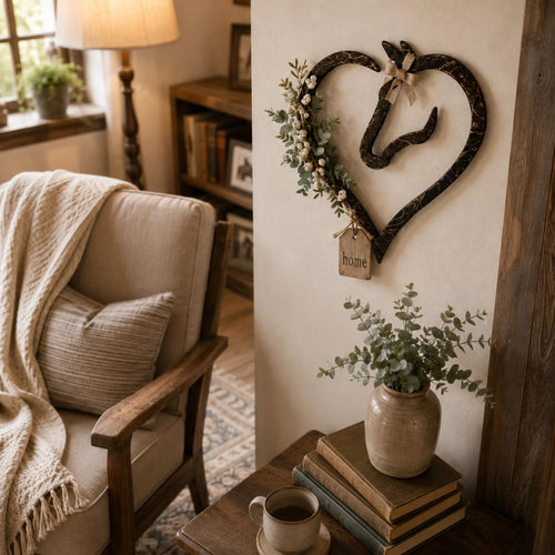 ✨Rustic Horse Heart Wall Decor with Greenery – Farmhouse Equestrian Home Accent