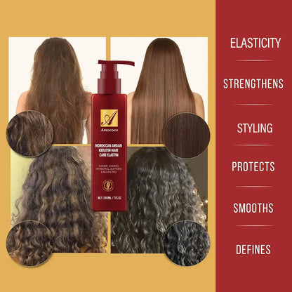 Moroccan Argan Keratin Hair Care Elastin 200ml - Deep Moisturizing & Shaping Formula for Curly Hair, Prevents Frizz, Repairs Dryness