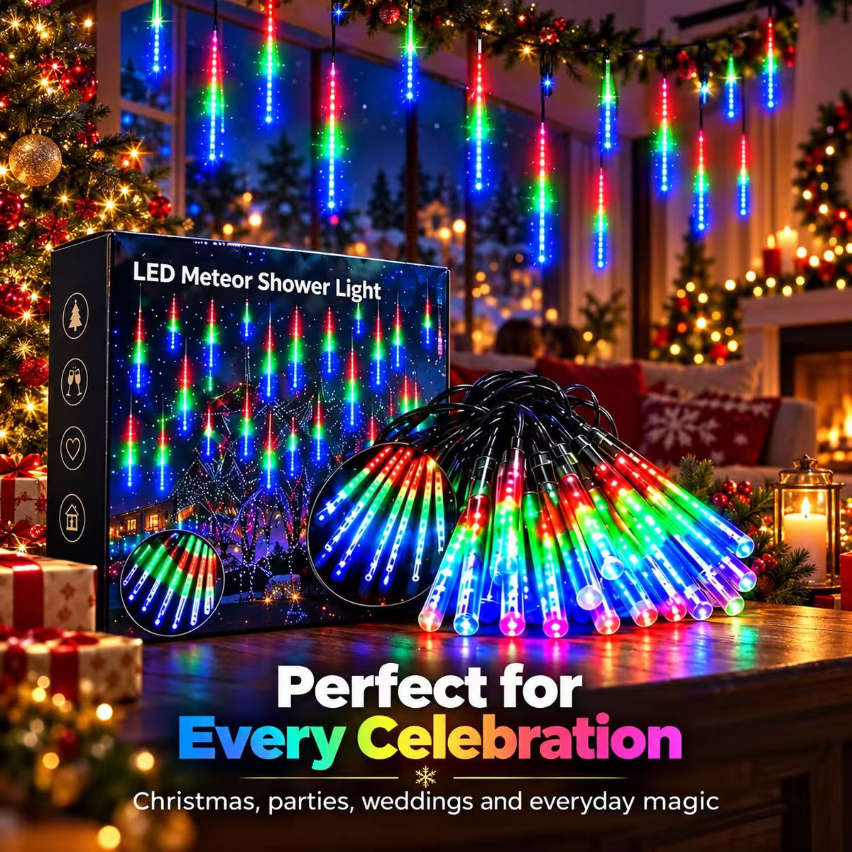 ✨ LED Meteor Shower Lights – Waterproof Falling Rain Christmas Lights for Indoor & Outdoor Decor