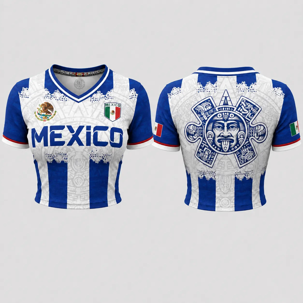 Mexico Pink Crop Jersey – Women's Aztec Soccer Top with National Flag Graphic