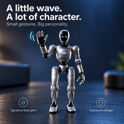 🤖✨ Mini Silver Robot Figure – Poseable Sci-Fi Collectible with Glowing Blue LED Eyes & Chest Light | Futuristic Desk Decor & Gift 🎁