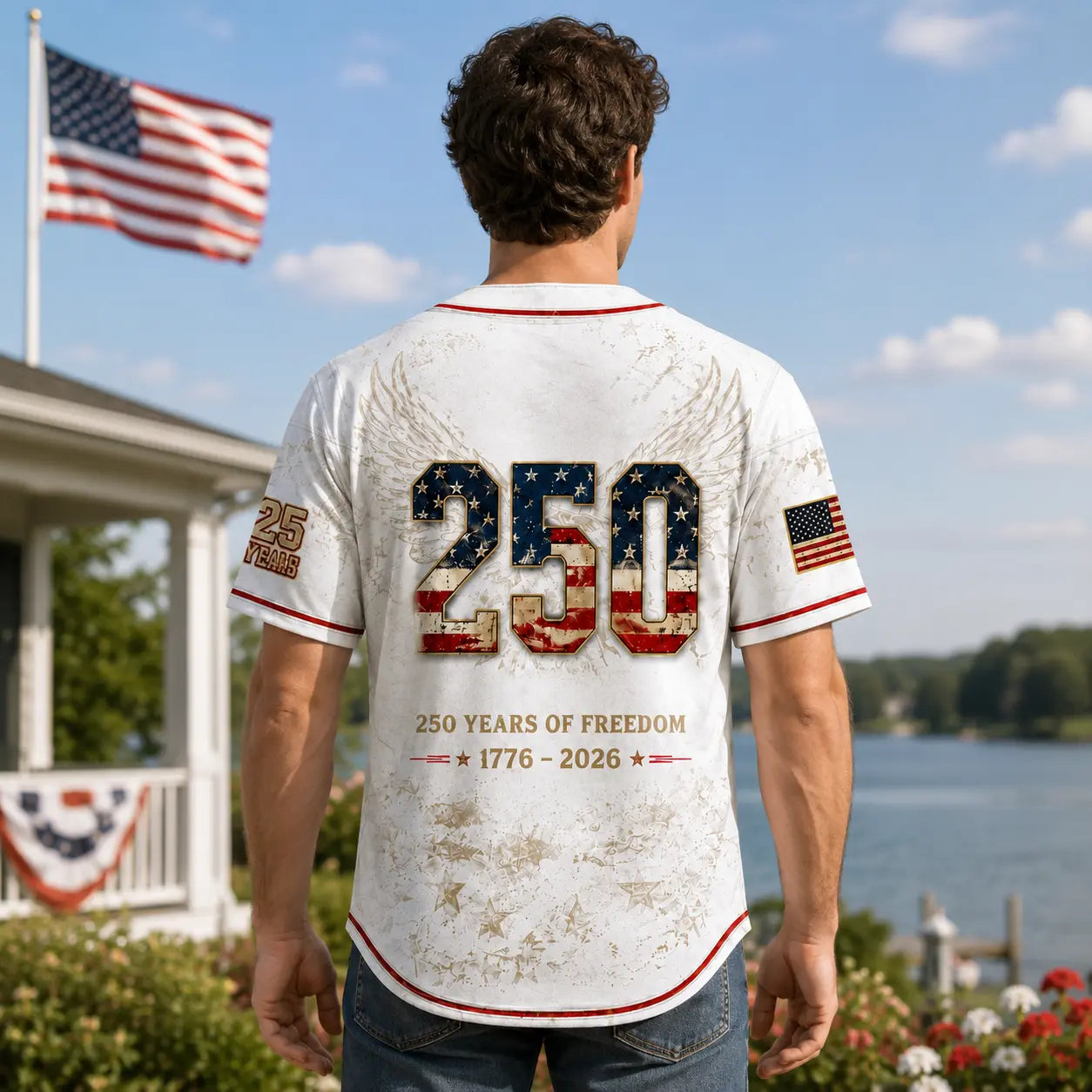 Men's USA 250th Anniversary Baseball Jersey Patriotic American Flag Eagle Button Down Shirt 1776-2026, Vintage Distressed 4th of July Independence Day Graphic Tee, Unisex Casual Sports Top for Men Women, White